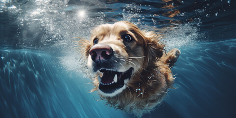 photo illustration of a dog swimming - obrazy, fototapety, plakaty