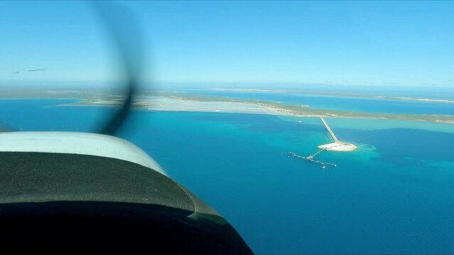 Flying towards Useless Loop and the salt mine Western Australia Shark Bay