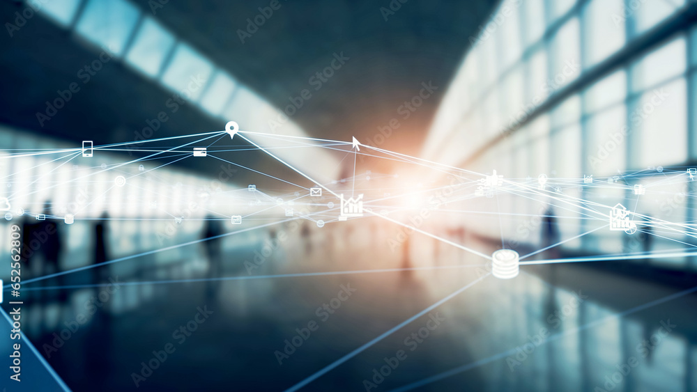 Aufkleber modern lobby and communication network concept.