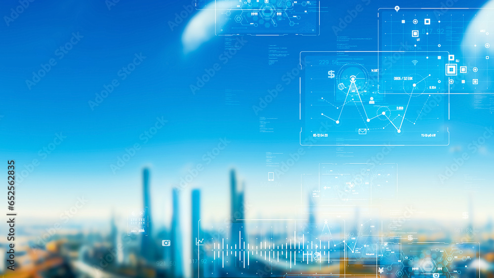 Poster smart city and communication network concept. digital transformation.
