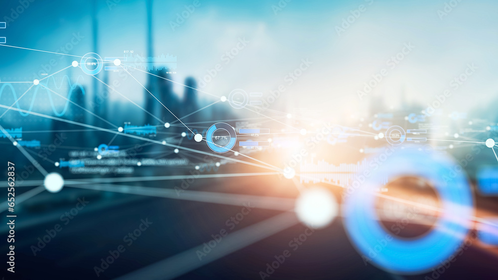 Poster smart city and communication network concept. digital transformation.