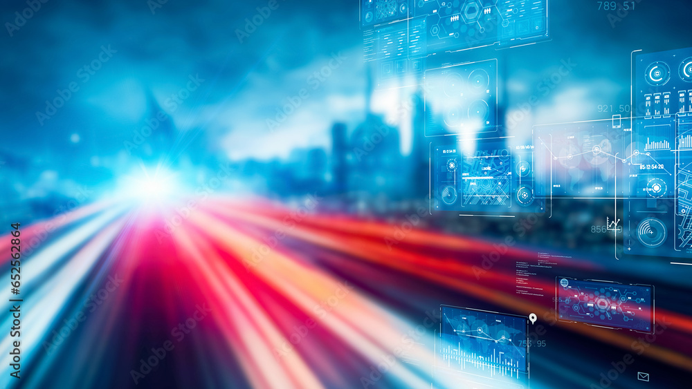 Poster smart city and communication network concept. digital transformation.