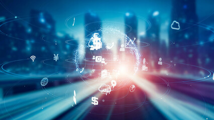Fototapeta premium Smart city and communication network concept. Digital transformation.