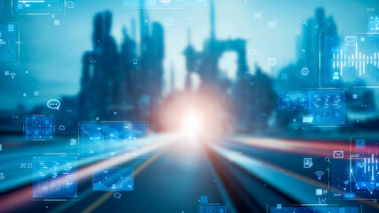 Smart city and communication network concept. Digital transformation.