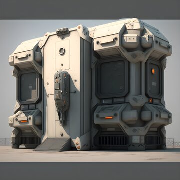 sci fi modular building photo realistic greeble armored panels pipes on side light fixtures over doors octane 