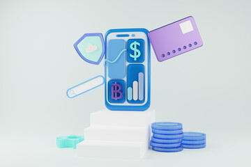 Futuristic banking finance 3D rendering. Future of online payments by phone .rendering 3