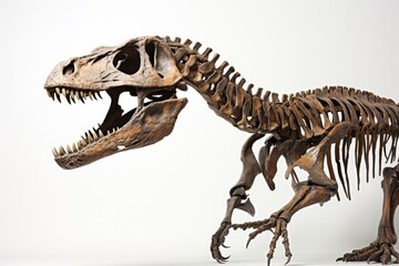 skeleton of dinosaur, skull and fossil dinosaur isolated on white background 