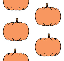 Vector seamless pattern of retro groovy pumpkin isolated on white background