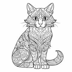 Cat mandala illustration for coloring adults and children
