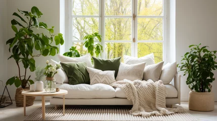 Foto op Aluminium Sala de estar aconchegante e minimalista, inspirada na natureza e no bem estar. © Dudarte