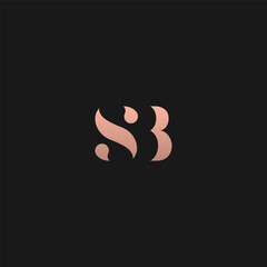 SB monogram fashion logo with rose gold color in stencil style letters