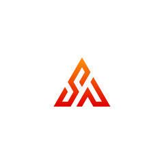 SN monogram logo in triangle shape with red yellow gradient color