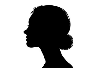 アップヘア シニヨンの女性の横顔シルエット 上半身横向き 顔アップ バストアップのイラスト