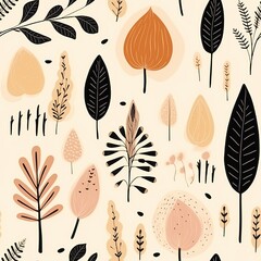 Seamless vector floral colorful pattern. Ornate flower spring and summer botanical art in a modern flat style. Meadow plants, leaves, leaf and small daisy flowers. Romantic garden color illustration. 