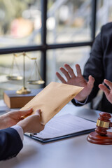 Businessman refusing money that comes with agreement paper, Anti bribery,  businessman taking...