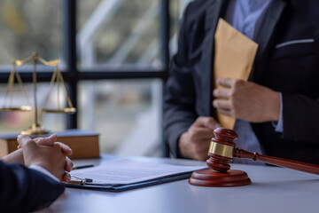 Businessman refusing money that comes with agreement paper, Anti bribery,  businessman taking...