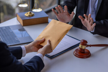 Businessman refusing money that comes with agreement paper, Anti bribery,  businessman taking...