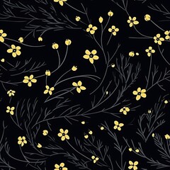 Obraz premium Seamless vector floral colorful pattern. Ornate flower spring and summer botanical art in a modern flat style. Meadow plants, leaves, leaf and small daisy flowers. Romantic garden color illustration. 