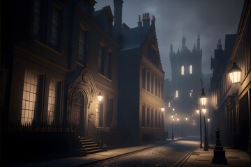 Fototapeta na wymiar streets of London 17 century foggy dark unreal engine 