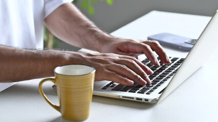 Animation of a man's hand typing on a computer Close-up No face