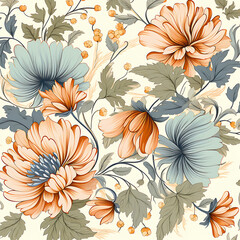A floral seamless texture of pastel flowers. Generative AI.
