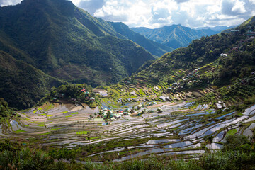 Batad Rice Terraces in Cordilleras of Northern Philippines during rainy season