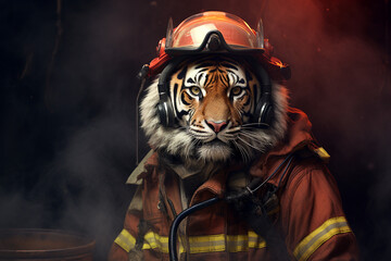 cute tiger animal firefighter uniform
