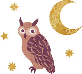 三日月と梟のイラスト