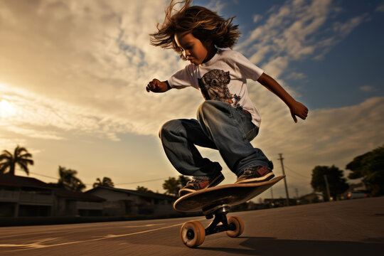 a boy playing skateboard