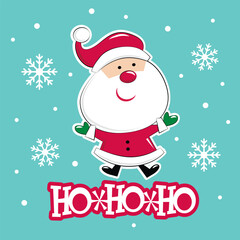 Christmas Fun Santa Claus with Snowflakes and Ho ho ho Wordings Isolated- Christmas Vector Illustration