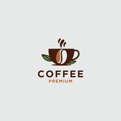 vector minimal hipster logo of coffee bean plant branch with leaf line icon simple and natural.