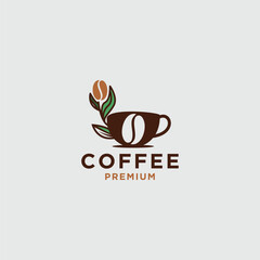 vector minimal hipster logo of coffee bean plant branch with leaf line icon simple and natural.