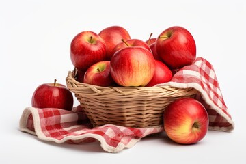Fototapeta na wymiar Fresh Harvest: Basket of Apples on a Picnic Blanket against a White Background