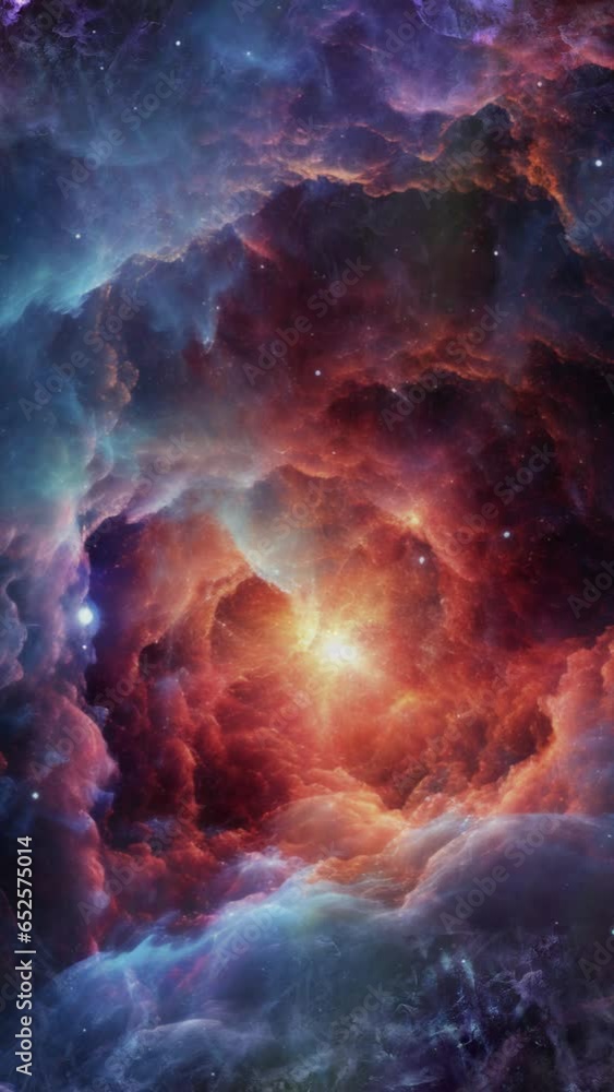 Wall mural a multi-colored animated space scene with a push towards a rainbow colored nebula.