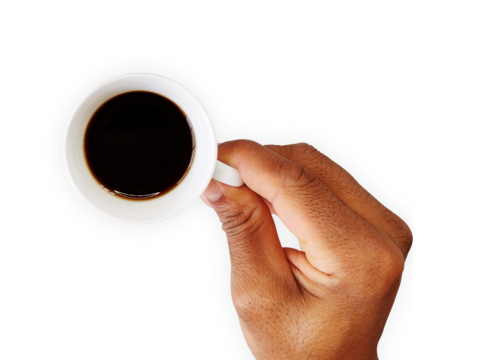 Isolated hand holding a cup of coffee 