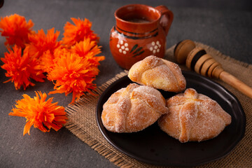 Pan de Muerto. Typical Mexican sweet bread that is consumed in the season of the day of the dead....