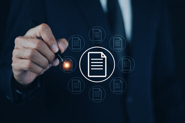 Documents management information system concept, Businessman using visual screen internet for Documents management information system and ERP program data directory in company, ERP document management