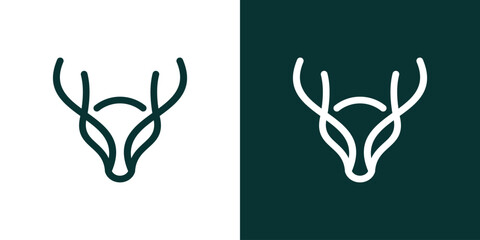 logo design with a deer head element made in a minimalist line style.