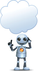 3D illustration of a little robot thinking on isolated white background