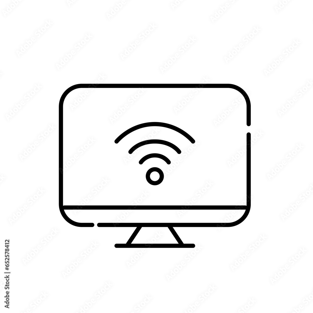 Aufkleber desktop computer with wifi symbol on it. pixel perfect, editable stroke icon