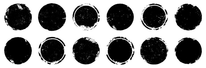 set of black grunge ink stamp circles, round shape stamp - obrazy, fototapety, plakaty