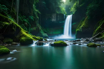 Zelfklevend Fotobehang waterfall in the forest © Laiba