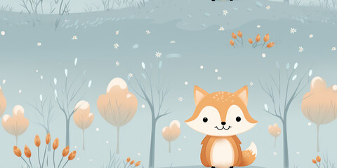 cute fox and trees pattern
