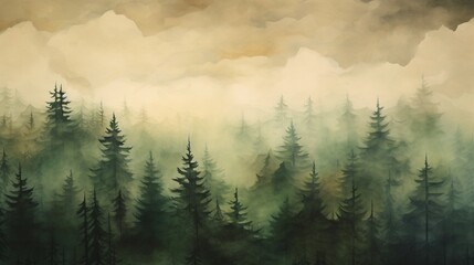 a gradient background capturing the serenity of a forest with shades of green and brown