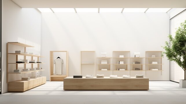 a minimalist retail store with minimal displays, essential product showcases, and a modern shopping experience