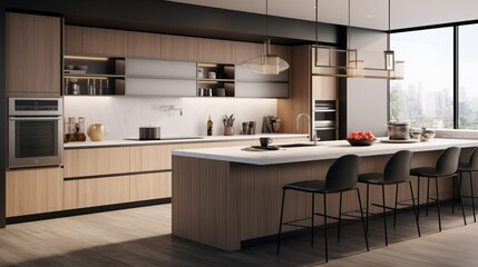 a modern kitchen with minimalist design, high-end appliances, and clean lines