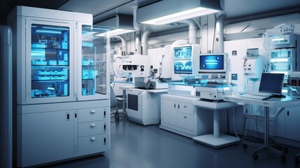 a modern laboratory for medical diagnostics with lab technicians, test equipment, and precise analysis - obrazy, fototapety, plakaty