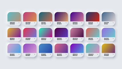 Gradient Colour Swatches in RGB, HEX Colors, Color Palette, Paint Palette, Bright Colours in HEX Codes Catalog, Colorful Tones
