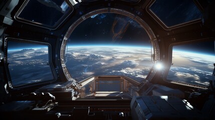 a space scene showcasing an astronaut's perspective of the International Space Station