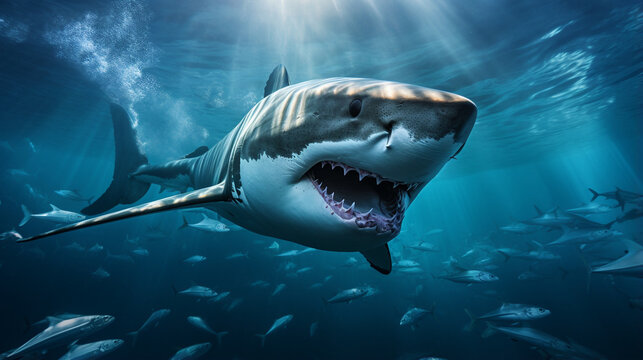  photo illustration of a shark opening its mouth